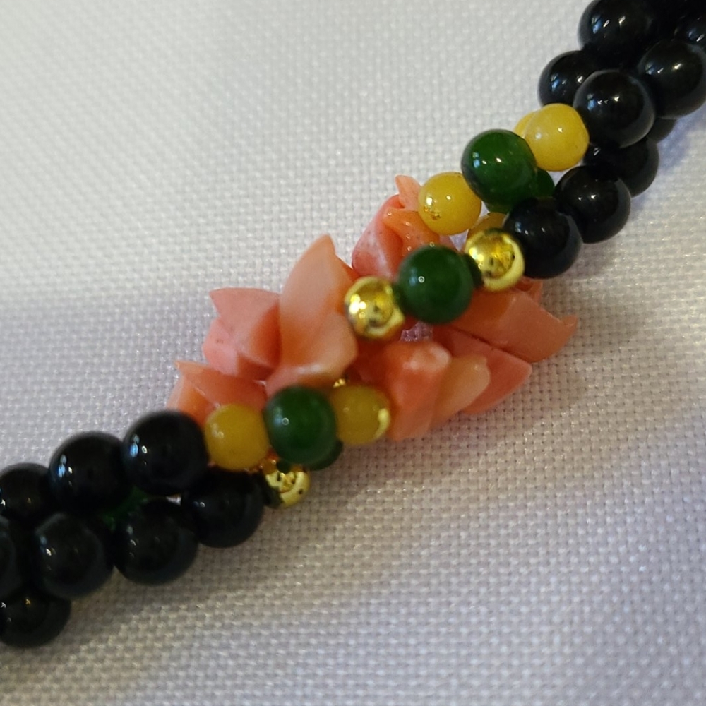 Onyx & Coral Aventurine Necklace